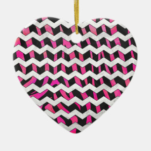 Adorno De Cerámica Zebra Chevron negro y rosa caliente