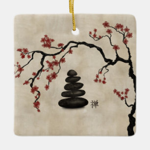 Adorno De Cerámica Zen piedras Sakura Árbol