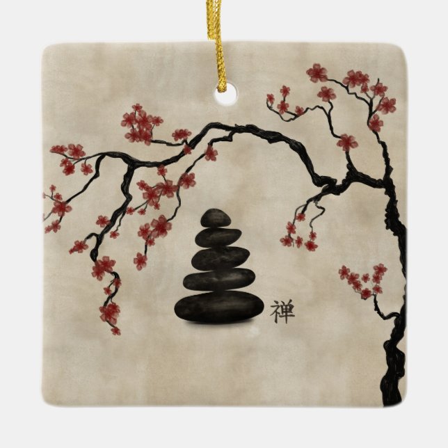 Adorno De Cerámica Zen stones Sakura Tree (Anverso)