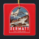 Adorno De Cerámica Zermatt Suiza Ilustracion Viaje Retro<br><div class="desc">Diseño de viaje vectorial retro Zermatt. Zermatt,  en el cantón de Valais,  en el sur de Suiza,  es una estación de montaña famosa por el esquí,  la escalada y el senderismo.</div>