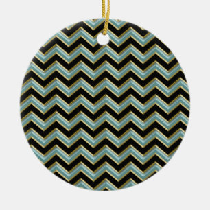 Adorno De Cerámica ZigZag Verde azulado de oro negro