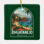 Adorno De Cerámica Zihuatanejo México Viaje al arte<br><div class="desc">Diseño de viaje por vector retro de Zihuatanejo. Es conocido por sus playas,  como la extensa Playa La Ropa,  que está protegida por palmeras.</div>
