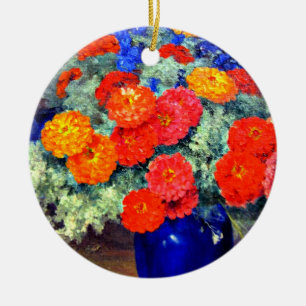 Adorno De Cerámica Zinnias, de colores vivos y hermosas