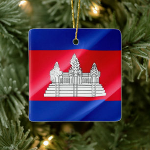 Adorno De Cerámica zKH002 Cambodian ondeando FLAG Cambodia,