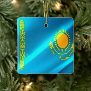 Adorno De Cerámica zKZ002 Kazajo ondeando FLAG Kazajistán,