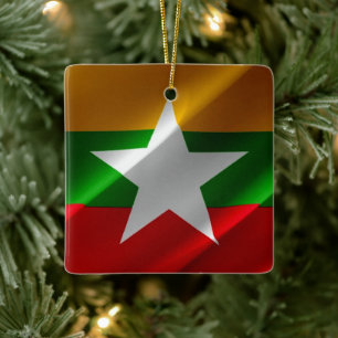 Adorno De Cerámica zMM002 ondeando la BANDERA birmana Myanmar,