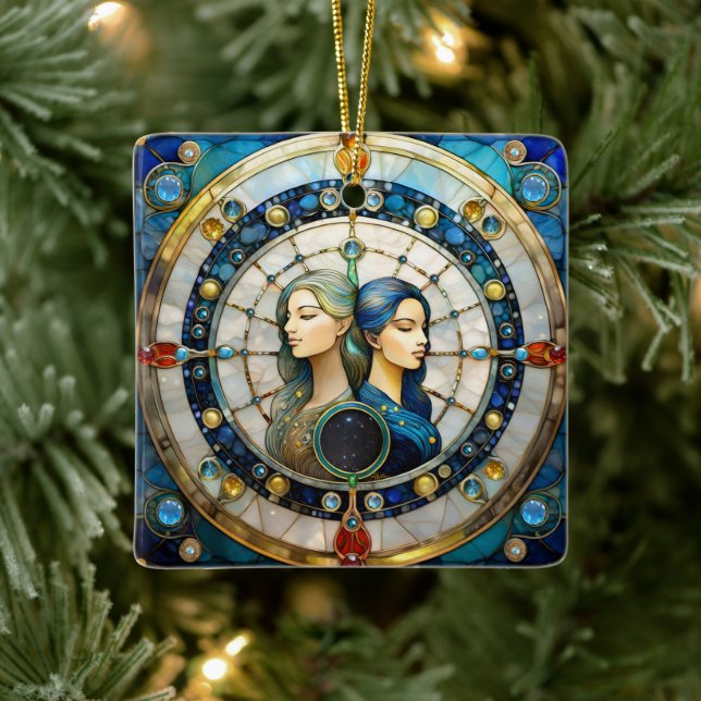 Adorno De Cerámica Zodiac - Gemini Los Gemelos (Árbol)