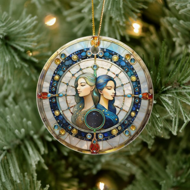 Adorno De Cerámica Zodiac - Gemini Los Gemelos (Árbol)