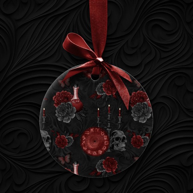 Adorno De Cerámica Zodiac Magic Crimson | Rosa Henna Red Gothic Skull (Subido por el creador)