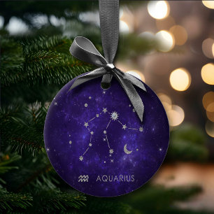 Adorno De Cerámica Zodiac Purple Aquarius   Horoscopio astrológico