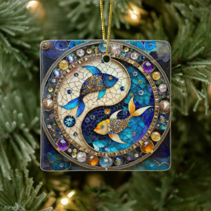 Adorno De Cerámica Zodiaco - Pez Piscis Yin y Yang