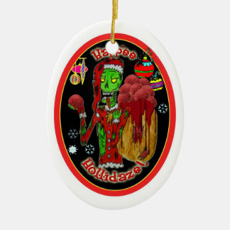 Adorno De Cerámica zombi del navidad ornament_oval