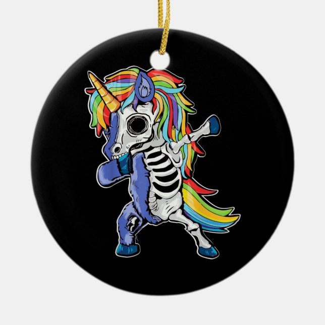Adorno De Cerámica Zombie Unicorn Dabbing Skeleton (Frente)