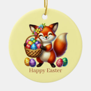 Adorno De Cerámica Zorro de Pascua feliz lindo