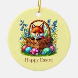 Adorno De Cerámica Zorro de Pascua feliz lindo