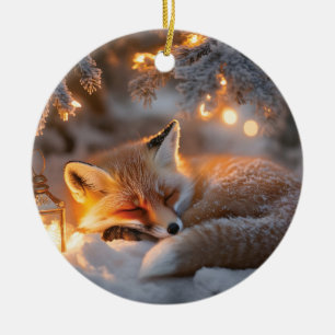 Adorno De Cerámica Zorro suave bajo ramas nevadas