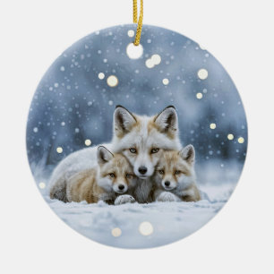 Adorno De Cerámica Zorros Hermosos en Navidad de Nieve
