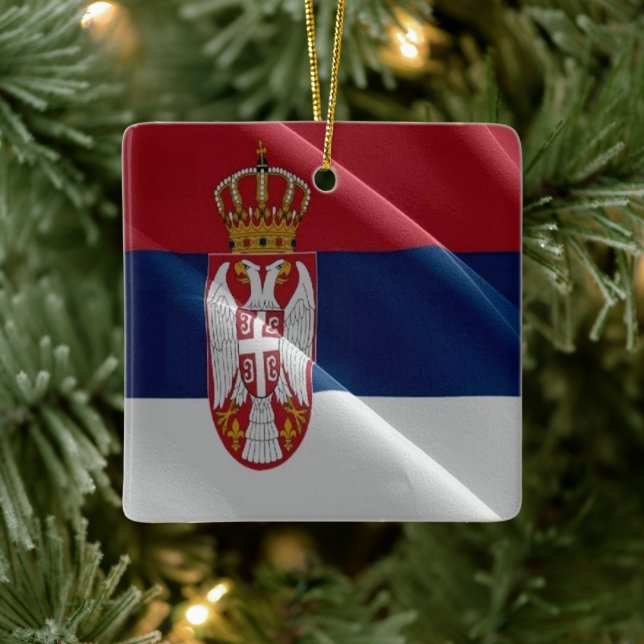 Adorno De Cerámica zRS002 SERBIAN ondeando FLAG SERBIA, Europa, (Árbol)