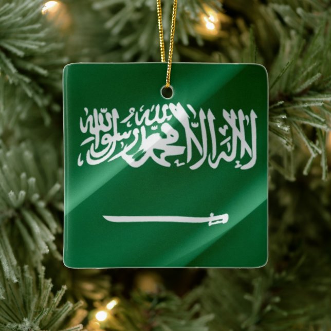 Adorno De Cerámica zSA002 ondeando la BANDERA saudita Arabia Saudita, (Árbol)