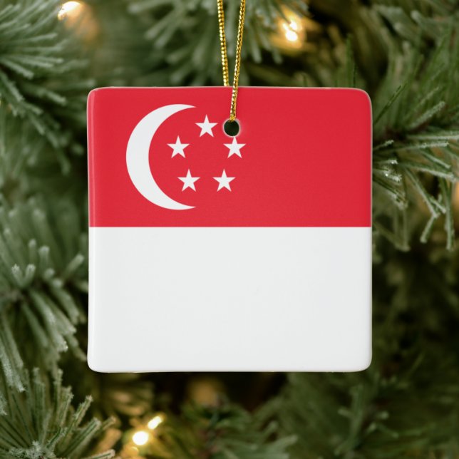 Adorno De Cerámica zSG001: BANDERA singapurense Singapur, (Árbol)