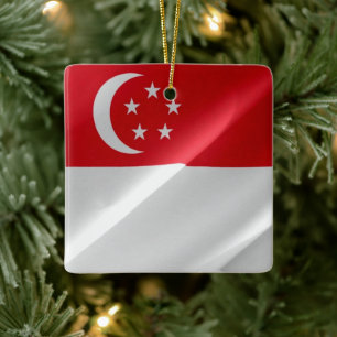 Adorno De Cerámica zSG002 ondeando la BANDERA de Singapur,