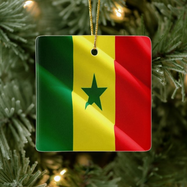 Adorno De Cerámica zSN002 SENEGAL, Bandera ondulante, África, (Árbol)