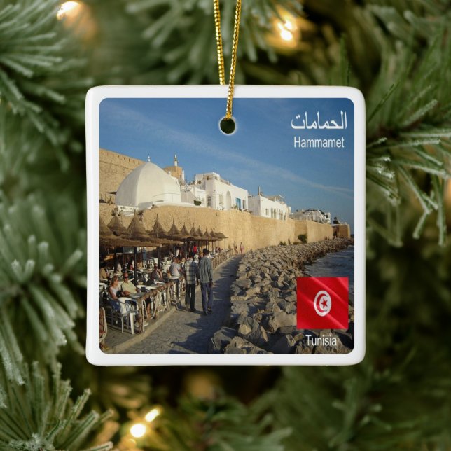 Adorno De Cerámica zTN019 HAMMAMET EL-Hassan AMMĀMĀT, Túnez, (Árbol)