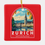 Adorno De Cerámica Zurich Suiza Emblema de arte de viajes<br><div class="desc">Diseño de viaje vectorial retro de Zurich. Las pintorescas callejuelas del centro de Altstadt (casco antiguo),  a ambos lados del río Limmat,  reflejan su historia pre-medieval.</div>