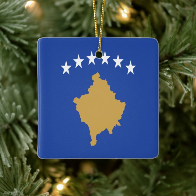 Adorno De Cerámica zXK001 KOSOVAR FLAG KOSOVO, Europa, (Árbol)