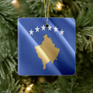 Adorno De Cerámica zXK002 KOSOVAR ondeando la BANDERA KOSOVO, Europa,