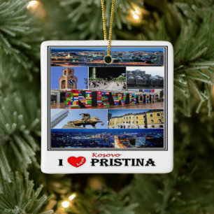 Adorno De Cerámica zXK003 PRISTINA "I Love, Kosovo, Europe,