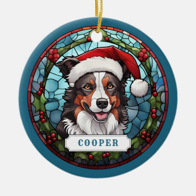Adorno de círculo de cerámica Border Collie (Frente)