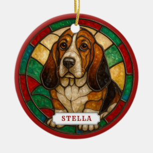 Adorno de círculo de cerámica de perro Basset Houn