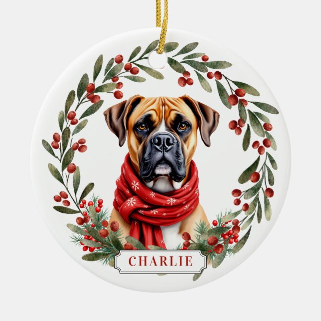 Adorno de círculo de cerámica de perro boxer (Frente)