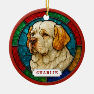 Adorno de círculo de cerámica de perro Clumber Spa