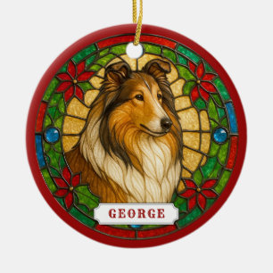 Adorno de círculo de cerámica de perro Collie áspe