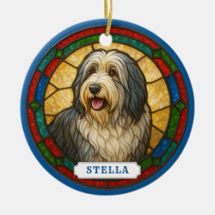 Adorno de círculo de cerámica de perro Collie barb