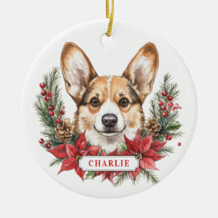 Adorno de círculo de cerámica de perro Corgi de Na
