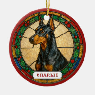 Adorno de círculo de cerámica de perro Doberman Pi