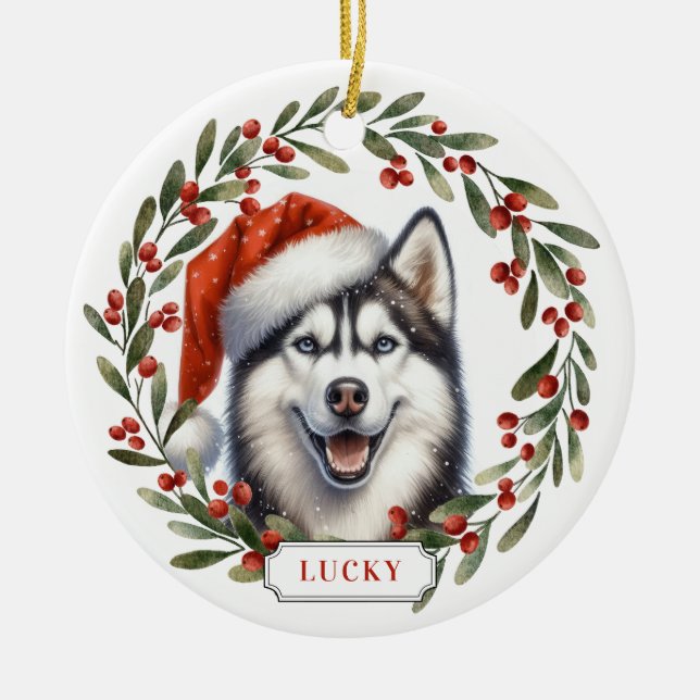 Adorno de círculo de cerámica de perro Husky Siber (Frente)