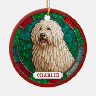 Adorno de círculo de cerámica de perro Komondor