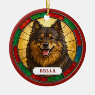 Adorno de círculo de cerámica de perro Lapphund su