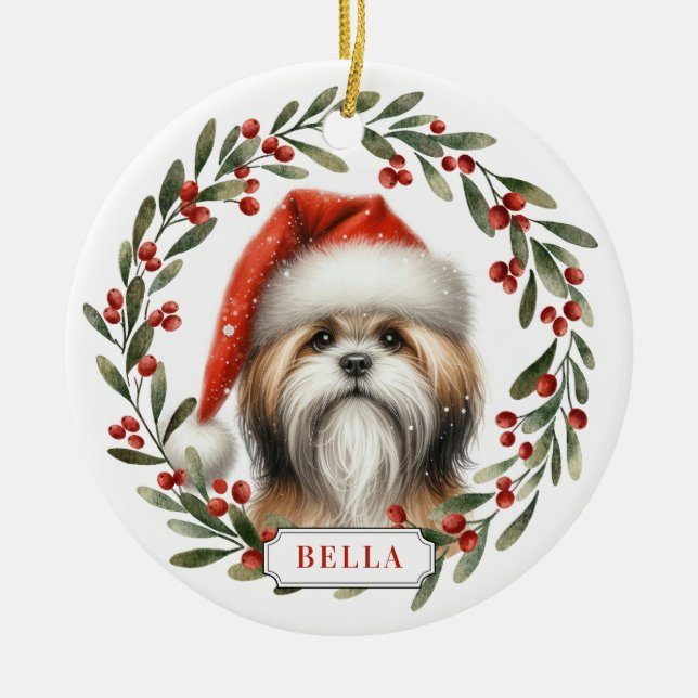 Adorno de círculo de cerámica de perro Lhasa Apso (Frente)