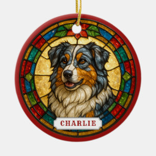 Adorno de círculo de cerámica de perro pastor aust