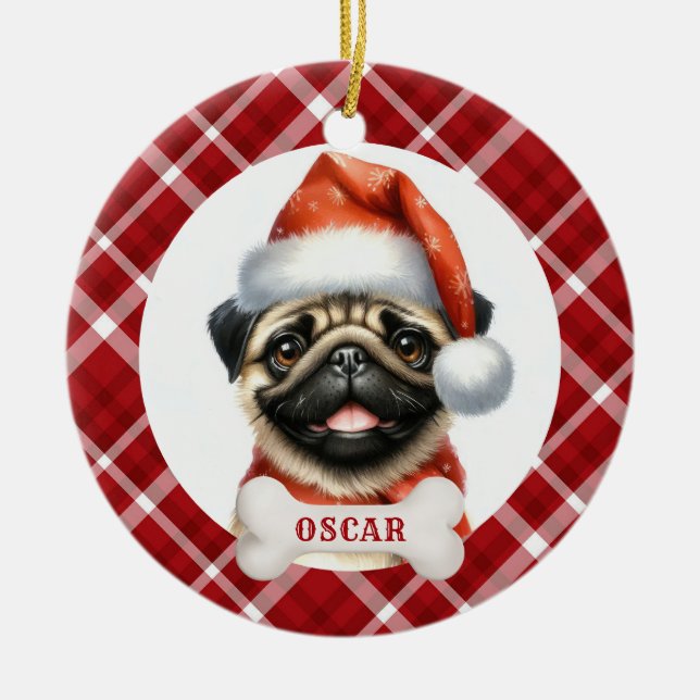 Adorno de círculo de cerámica de perro Pug (Frente)