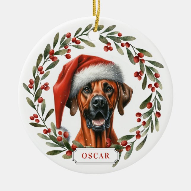 Adorno de círculo de cerámica de perro Rhodesian R (Frente)