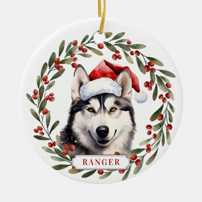 Adorno de círculo de cerámica Husky (Frente)