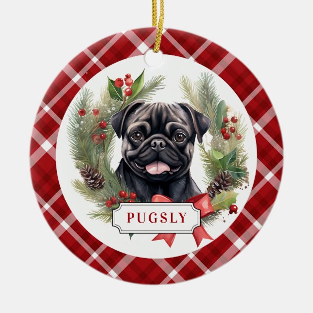 Adorno de círculo de cerámica Pug (Frente)