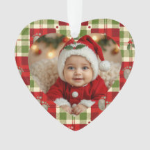 Adorno de corazón de cuadros navideños rústicos –