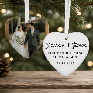 Adorno de corazón de vidrio con foto de boda perso